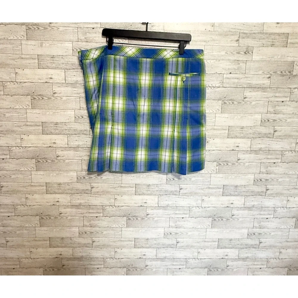 EFP Womens Pro Golf Skort Blue Green White Plaid  Sz-18 Pockets Golfing Athletic